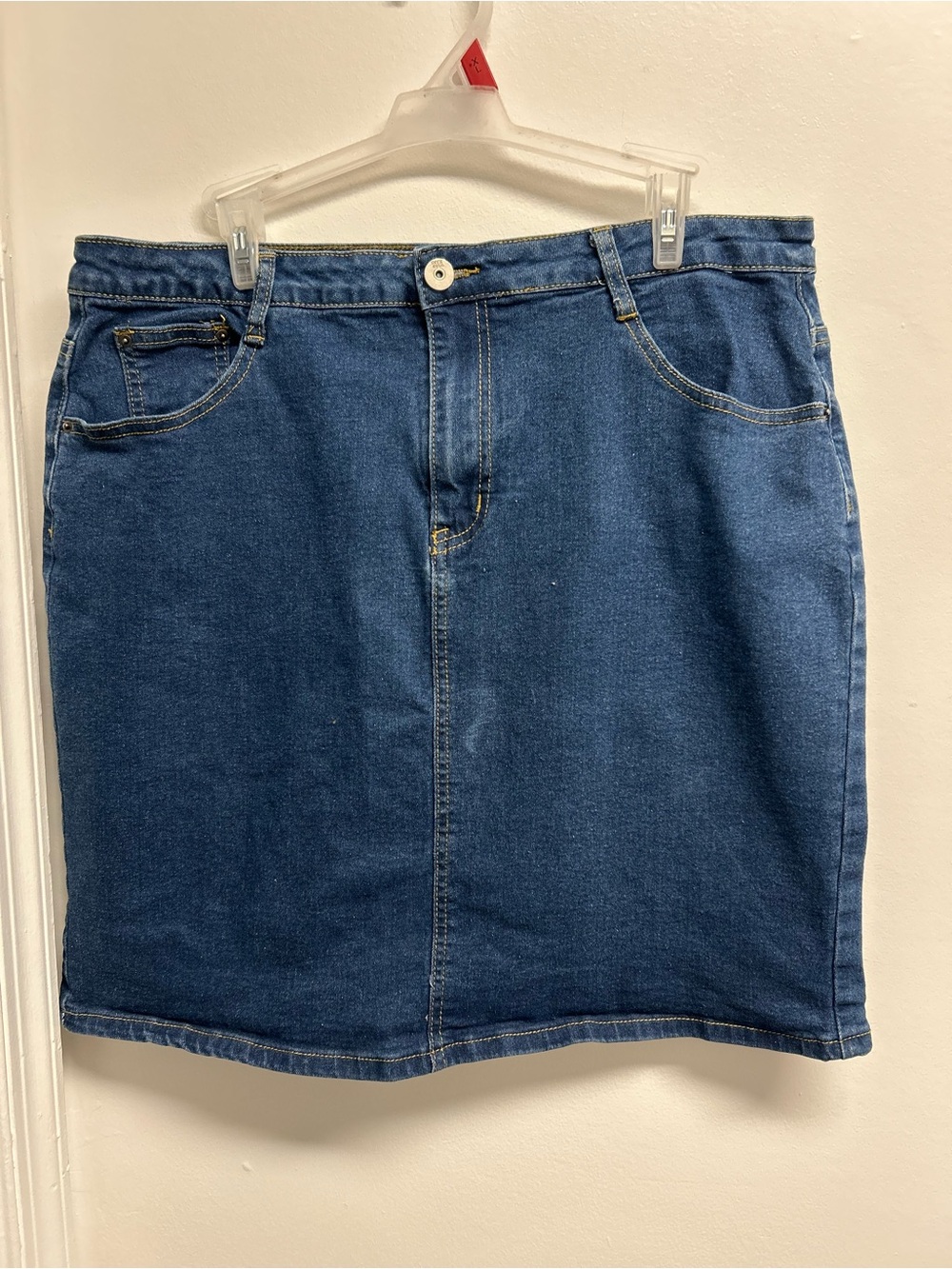 Dark Blue Denim Skirt with Contrast Topstitching